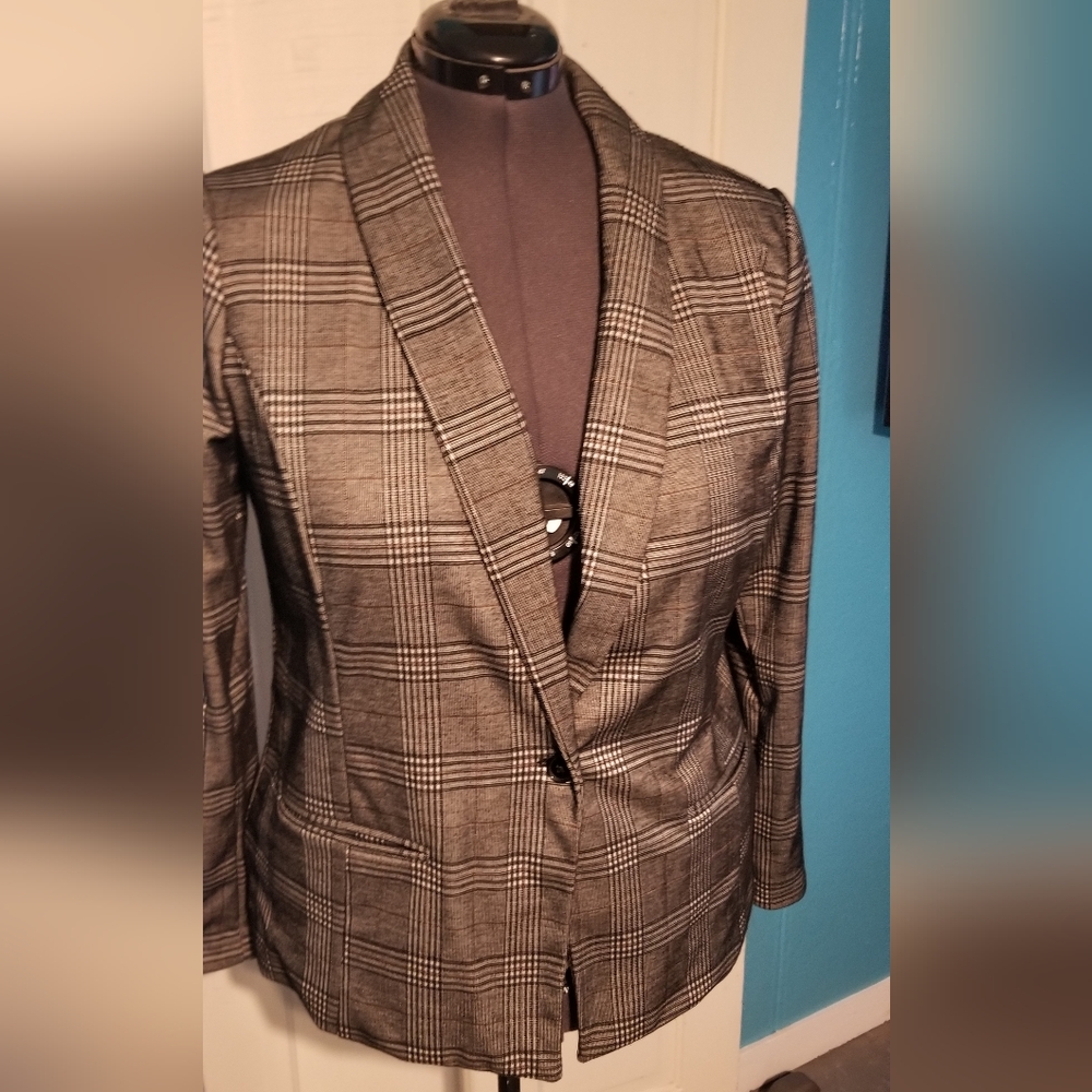 Brown and Gray Plaid Blazer